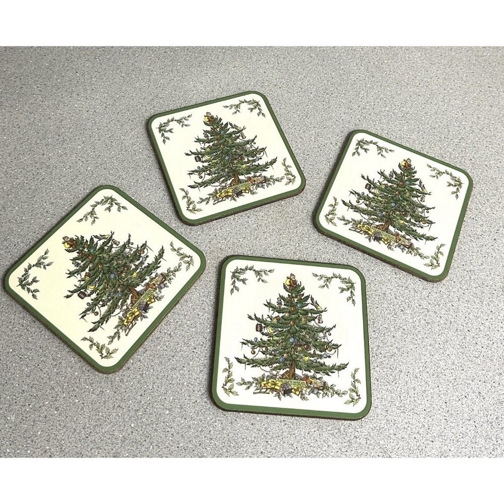Vintage Spode Christmas Tree Pimpernel Hard Coasters Back Placemats Set Of 4 - Picture 4 of 4